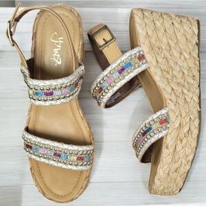 Y-Not Straw Wedge Sandals Huzzah Espadrilles Platform Shoes 8.5 Women's Colorful